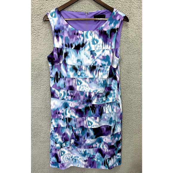 Connected Apparel Sheath Dress Womens 12 Purple Tie Die Ruffle Boho Fairy Hippie - Picture 1 of 7